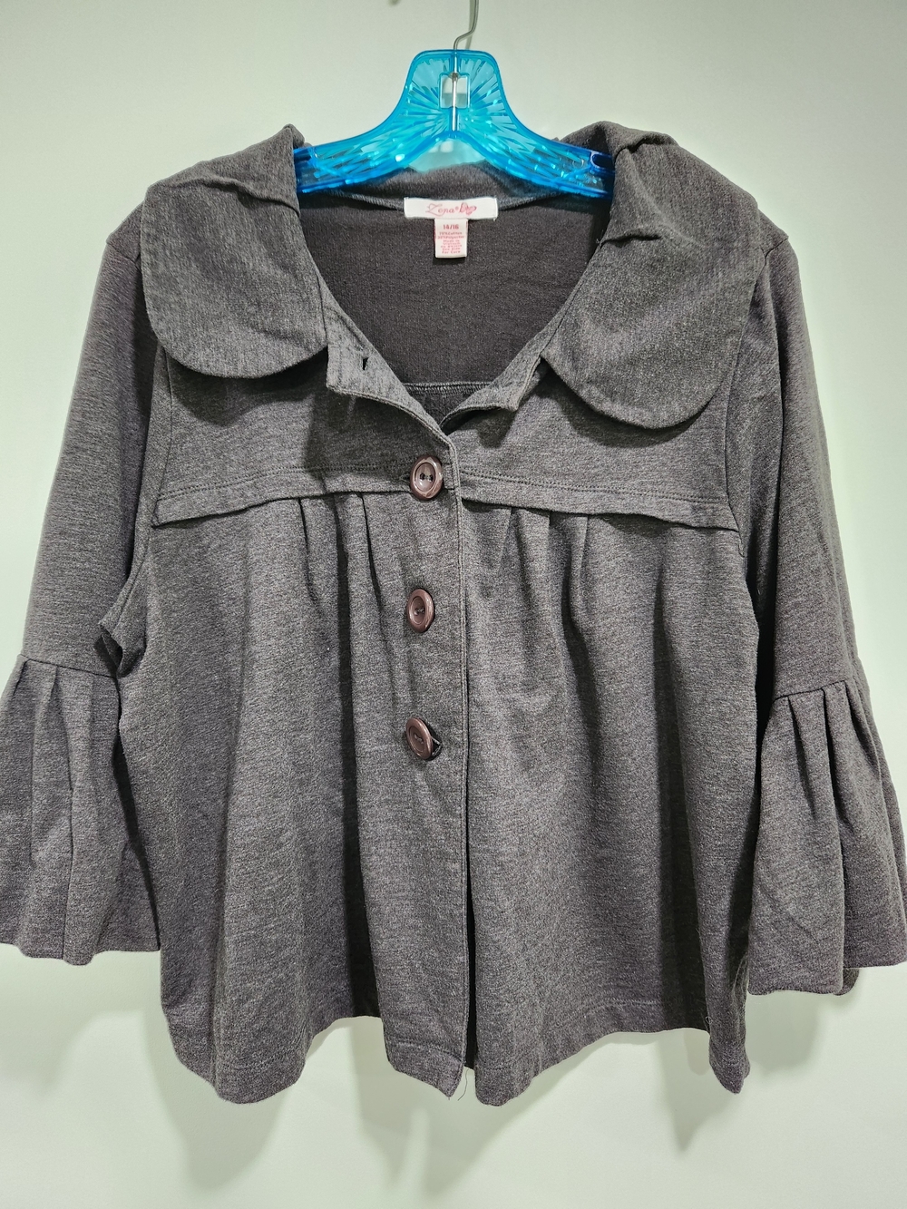 Lena Charcoal Gray Button-Front Crop Top with Rounded Collar